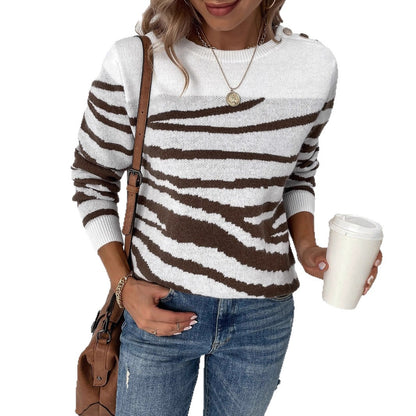Pull en tricot confortable pour femmes avec un motif moderne de rayures zèbre et une coupe confortable Chic und Stil
