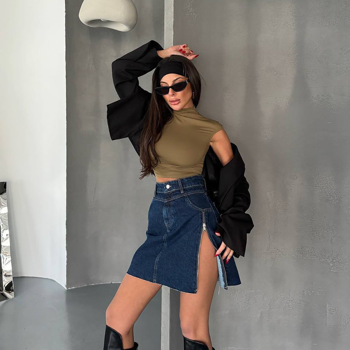 Dames Haut tendance avec col montant élégant et coupe décontractée Chic und Stil