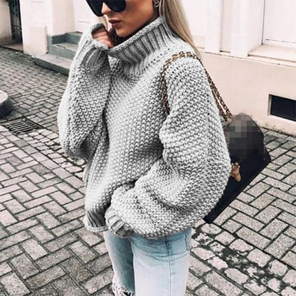 Dames gros pull en tricot avec col montant et coupe décontractée Chic und Stil