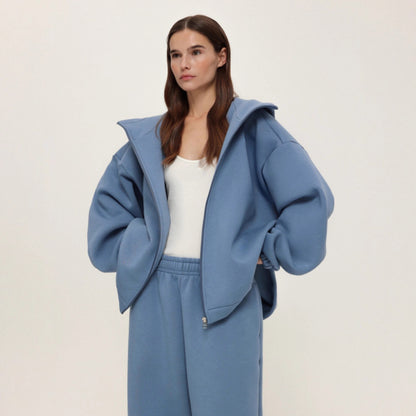 Ladies oversized casual loungewear with soft hood and wide pants Chic and Style