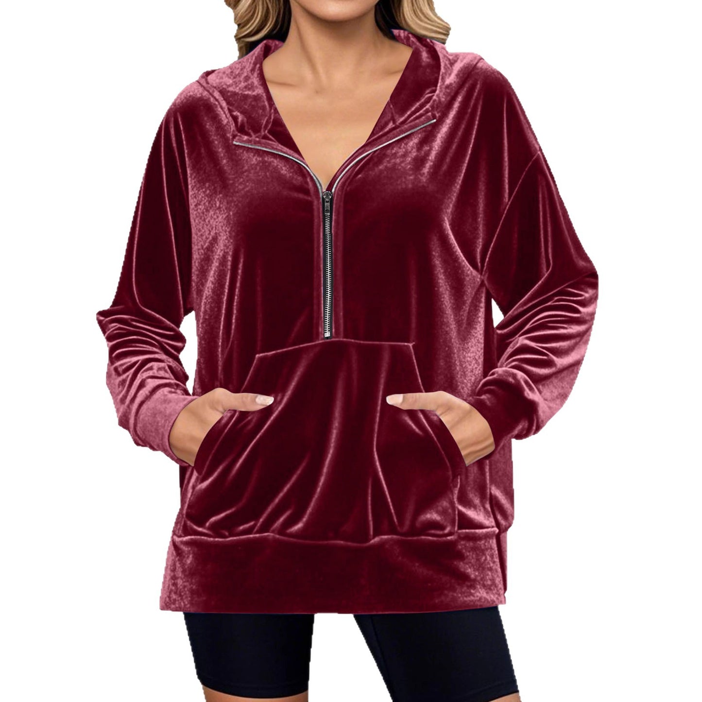 Pull en velours pour femme avec col montant et poches pratiques Chic und Stil