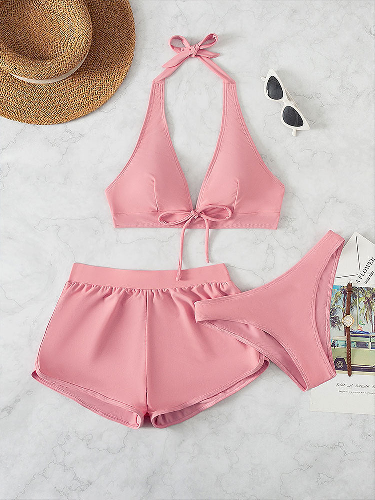 Dames Ensemble de bikini à halter élégant avec shorts imprimés Chic und Stil