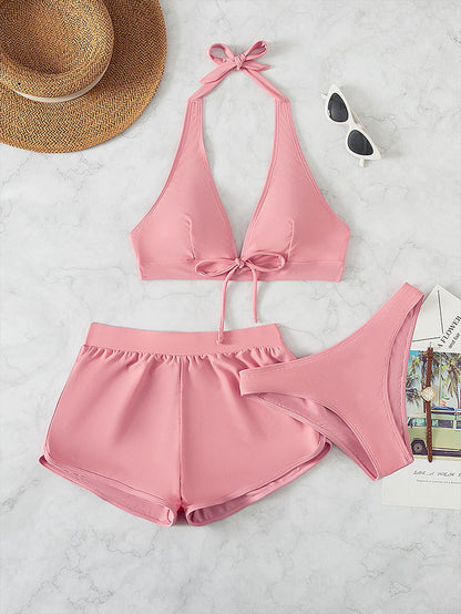 Dames Ensemble de bikini à halter élégant avec shorts imprimés Chic und Stil