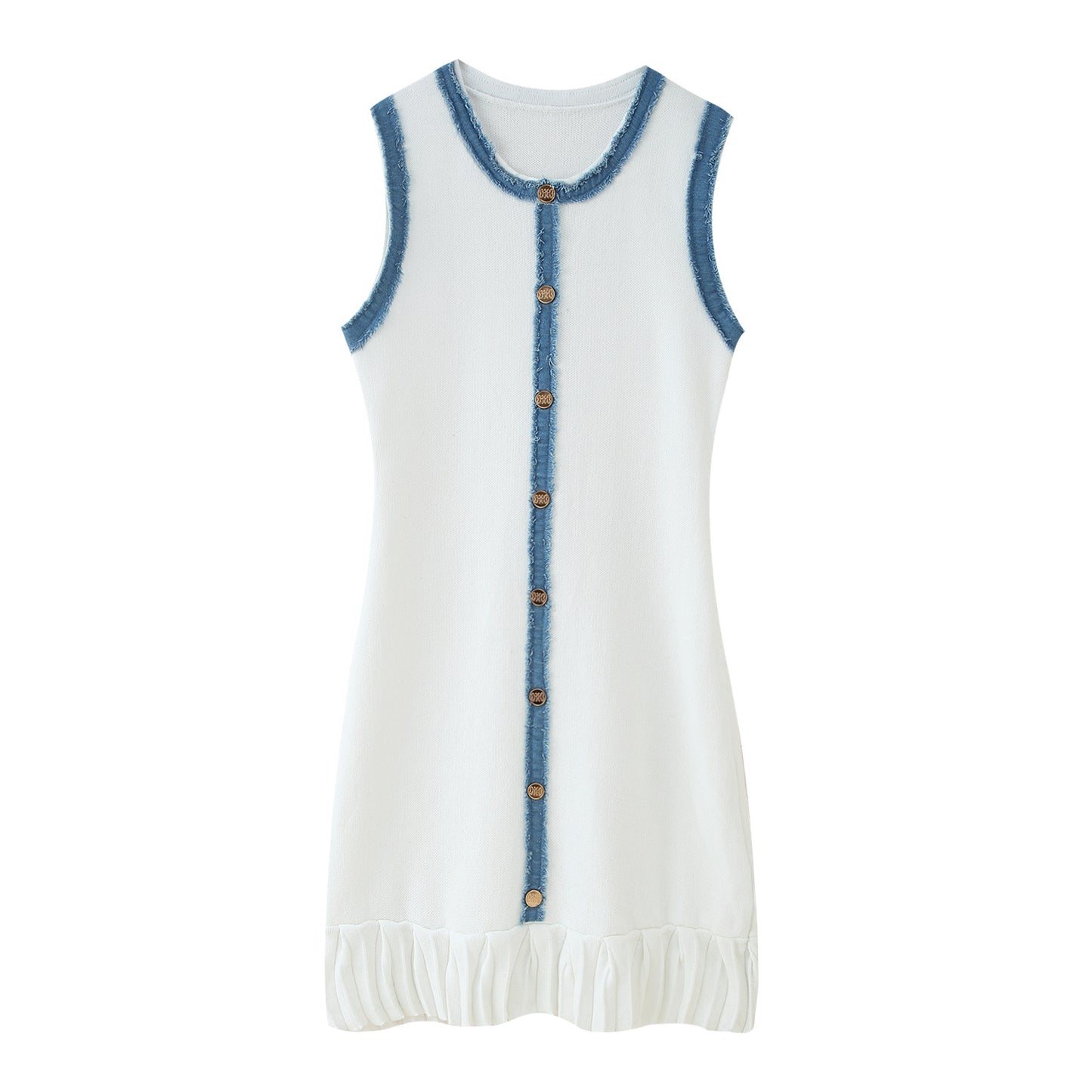 Robe d'été sans manches pour femmes avec détail de bouton et ourlet volanté Chic und Stil