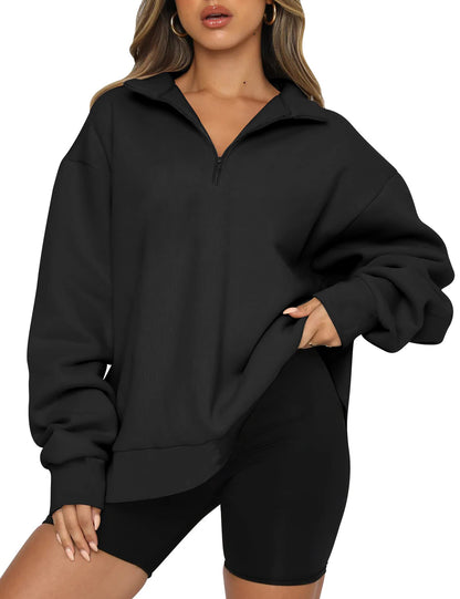 Pull décontracté pour femmes avec demi-zip et épaules tombantes Chic und Stil
