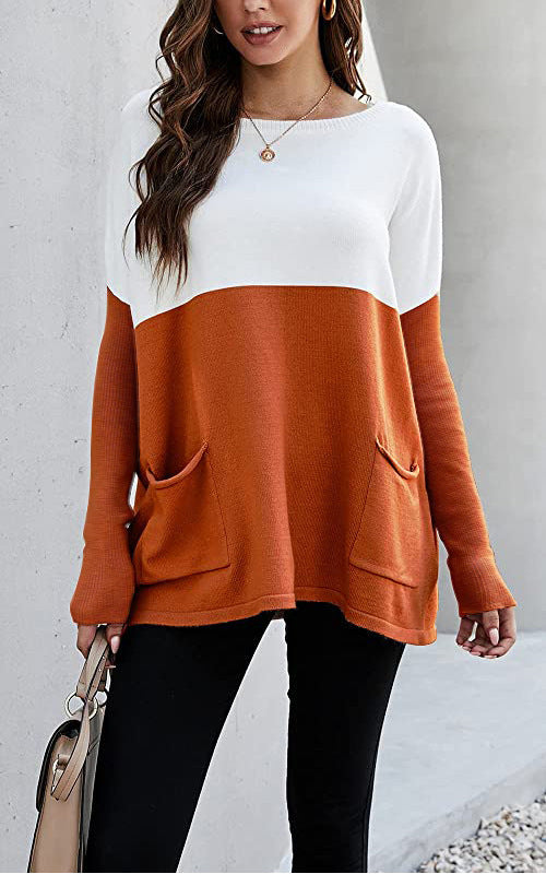 Pull en tricot pour femmes avec grandes poches avant et design contrasté Chic und Stil