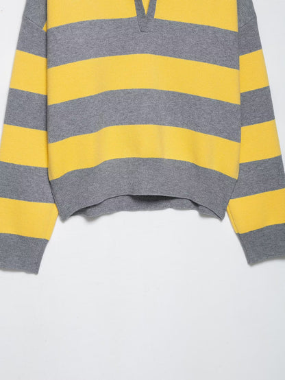 Pull en tricot décontracté pour femmes avec col polo et motif rayé Chic und Stil