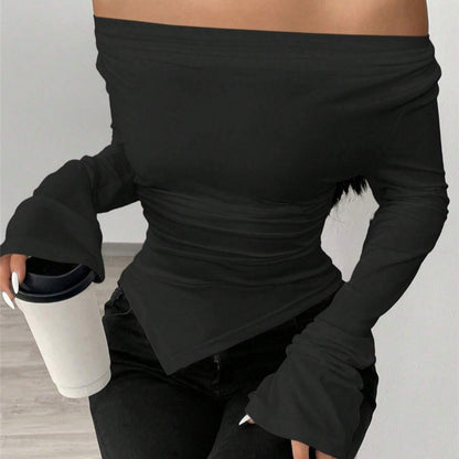 Chemise à manches longues pour femmes avec un décolleté en V flatteur et un drapé unique Chic und Stil