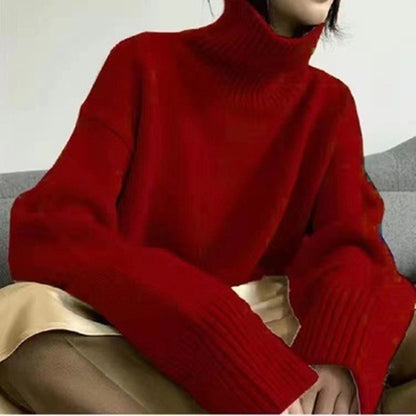 Dames pull à col montant confortable en tricot fin Chic und Stil