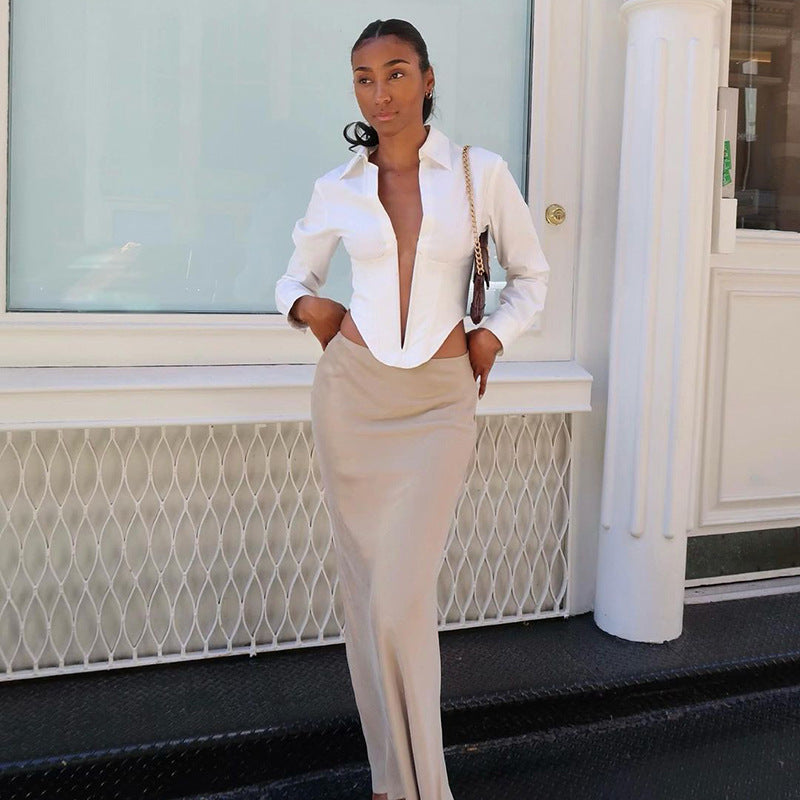 Dames Haut de blouse structuré élégant avec décolleté plongeant Chic und Stil