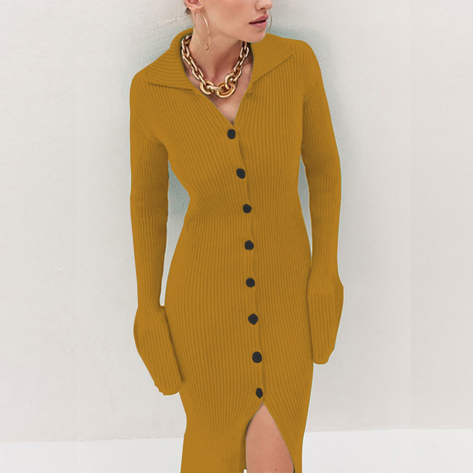 Robe en tricot côtelé pour femmes avec bouton et barre latérale Chic und Stil