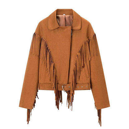 Damen Wildlederjacke mit Fransen und modischem Schnitt Chic und Stil
