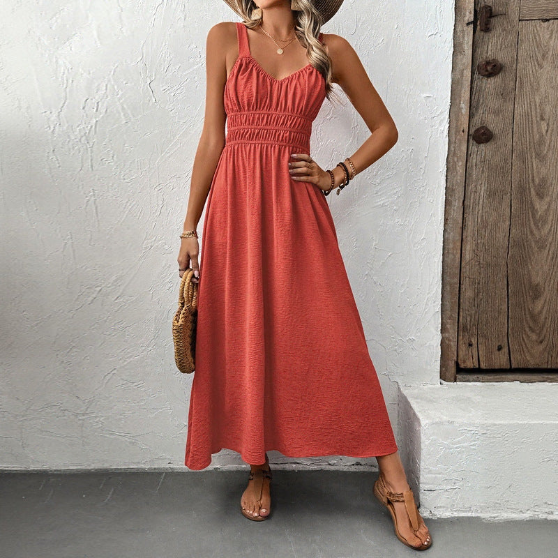 Robe d'été maxi pour femmes avec bustier froncé et bretelles réglables Chic und Stil