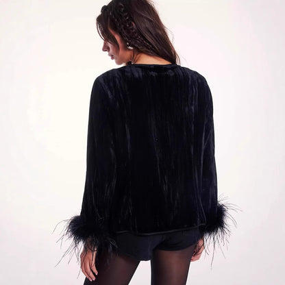 Dames élégant Veste en velours avec accents en dentelle Chic und Stil