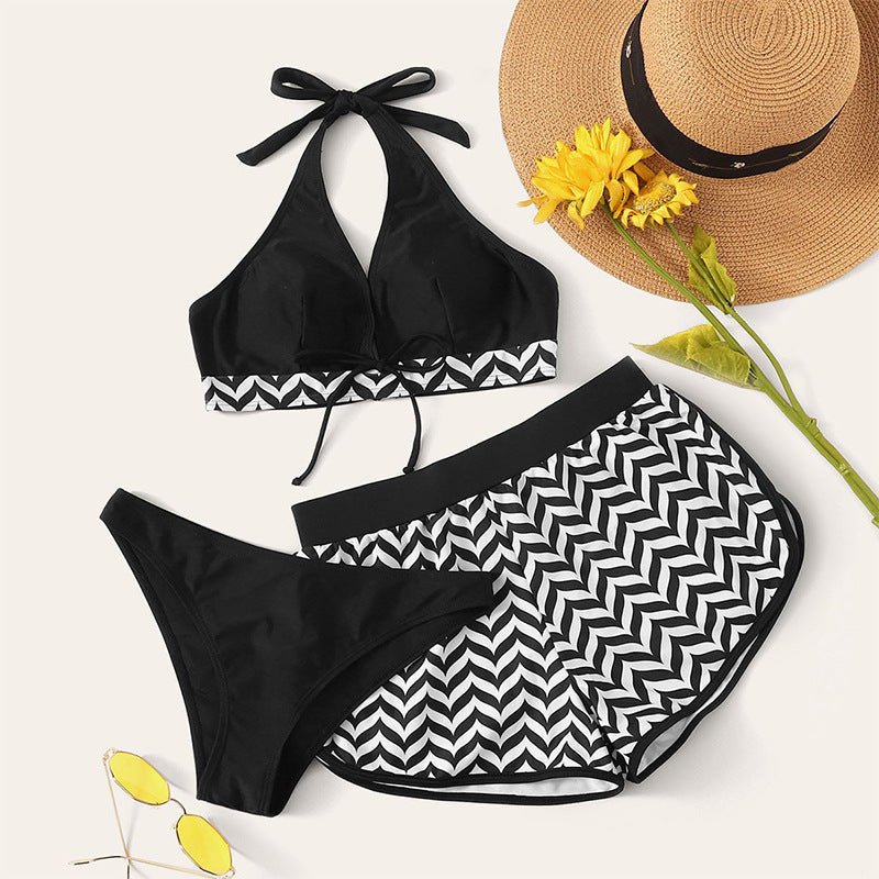 Dames Ensemble de bikini à halter élégant avec shorts imprimés Chic und Stil
