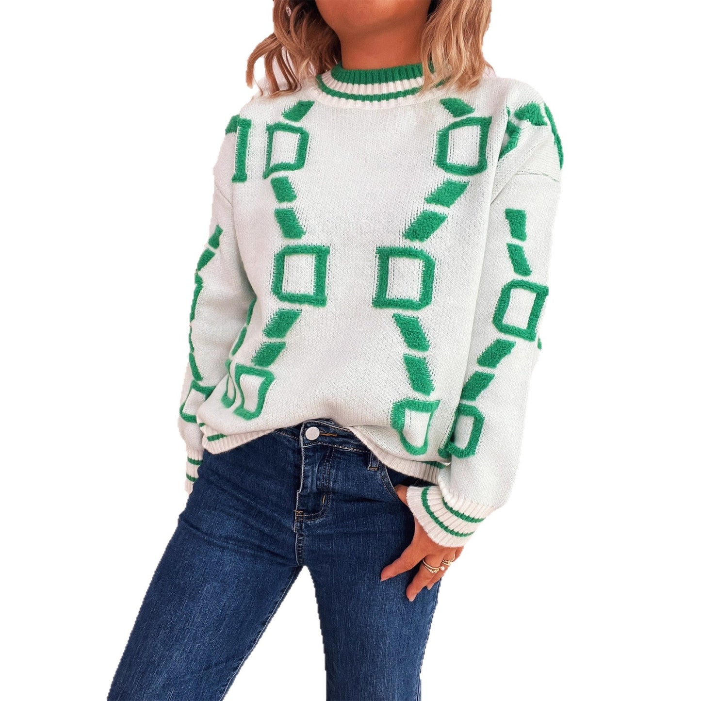 Pull femme décontracté avec motif géométrique et matériaux doux Chic und Stil