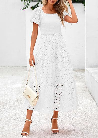 Robe maxi pour femmes avec motif ajouré décoratif et manches bouffantes Chic und Stil