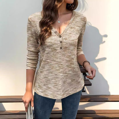 Chemise à manches longues pour femmes avec décolleté texturé et détails de boutons Chic und Stil