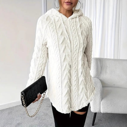 Dames Pull à capuche en peluche avec design en tresses Chic und Stil