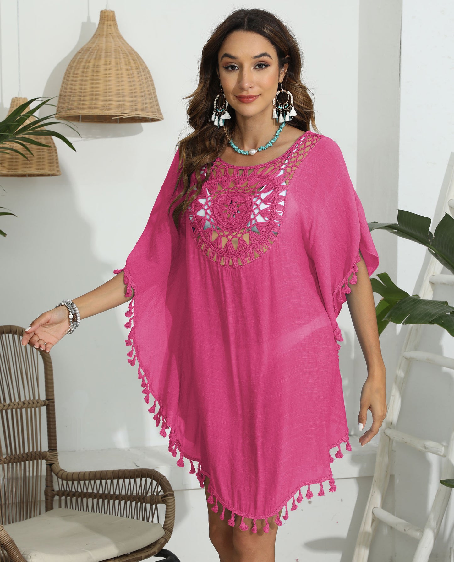 Dames Détail au Crochet Kaftan de Plage Chic und Stil