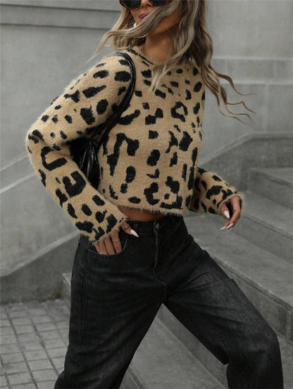 Dames Pull en laine douce en léopard Chic und Stil