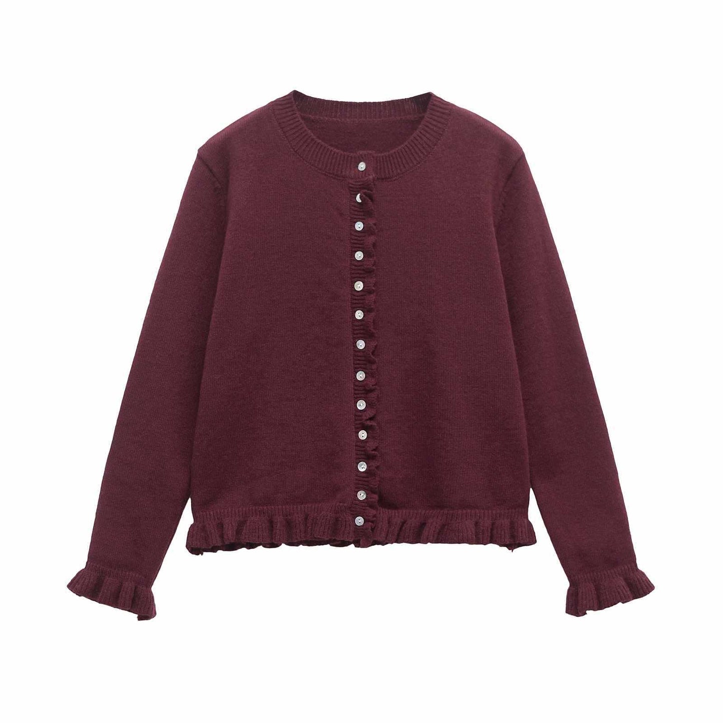Dames doux cardigan en tricot avec volants décoratifs Chic und Stil