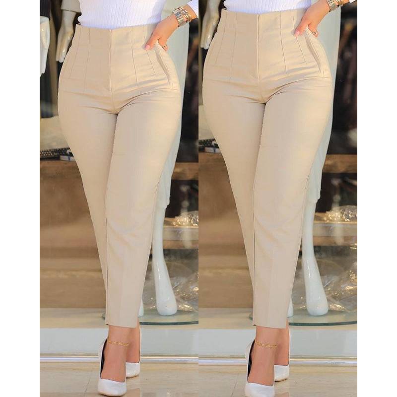 High-waisted slim pants for women with decorative stitching details Chic and Style