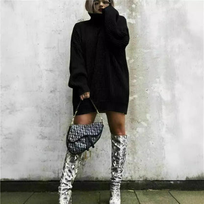 Dames gros pull en tricot avec col montant et silhouette décontractée Chic und Stil