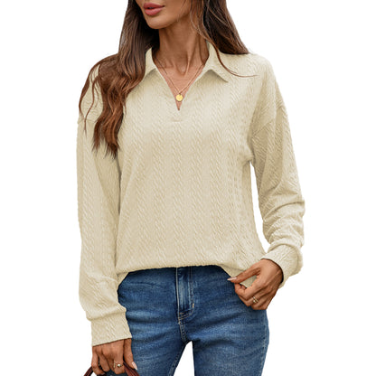 Chemise polo à manches longues pour femmes avec surface tricotée structurée Chic und Stil