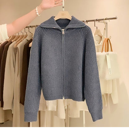 Veste en tricot côtelé zippée pour femmes Chic und Stil