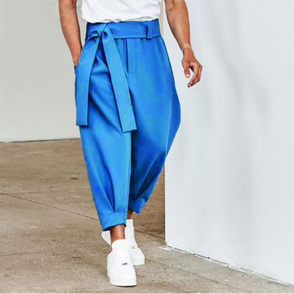 Chic and Style elegant leisure pants for men with tie belt and wide cut