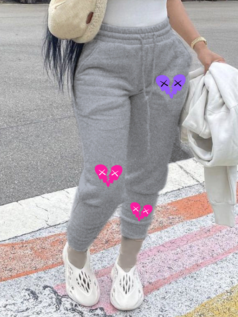 Ladies Comfortable Jogging Pants with Creative Heart Patterns Chic and Style