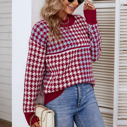 Femme pull en tricot douillet avec un motif à carreaux tendance et une coupe ample Chic und Stil