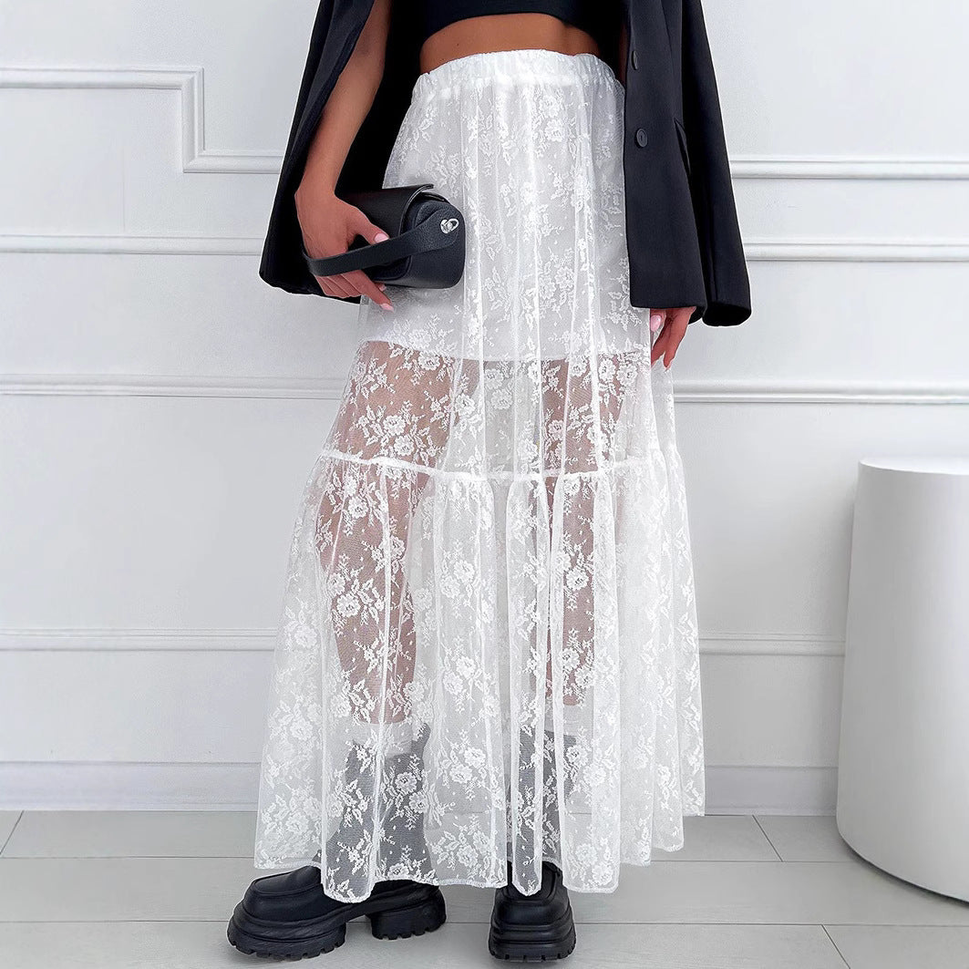 Dames Élégant Jupe Maxi en Dentelle Chic und Stil