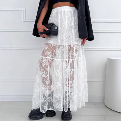 Dames Élégant Jupe Maxi en Dentelle Chic und Stil