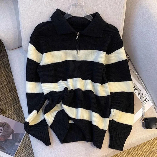 Pull-over en tricot pour femmes avec col montant et fermeture éclair Chic und Stil