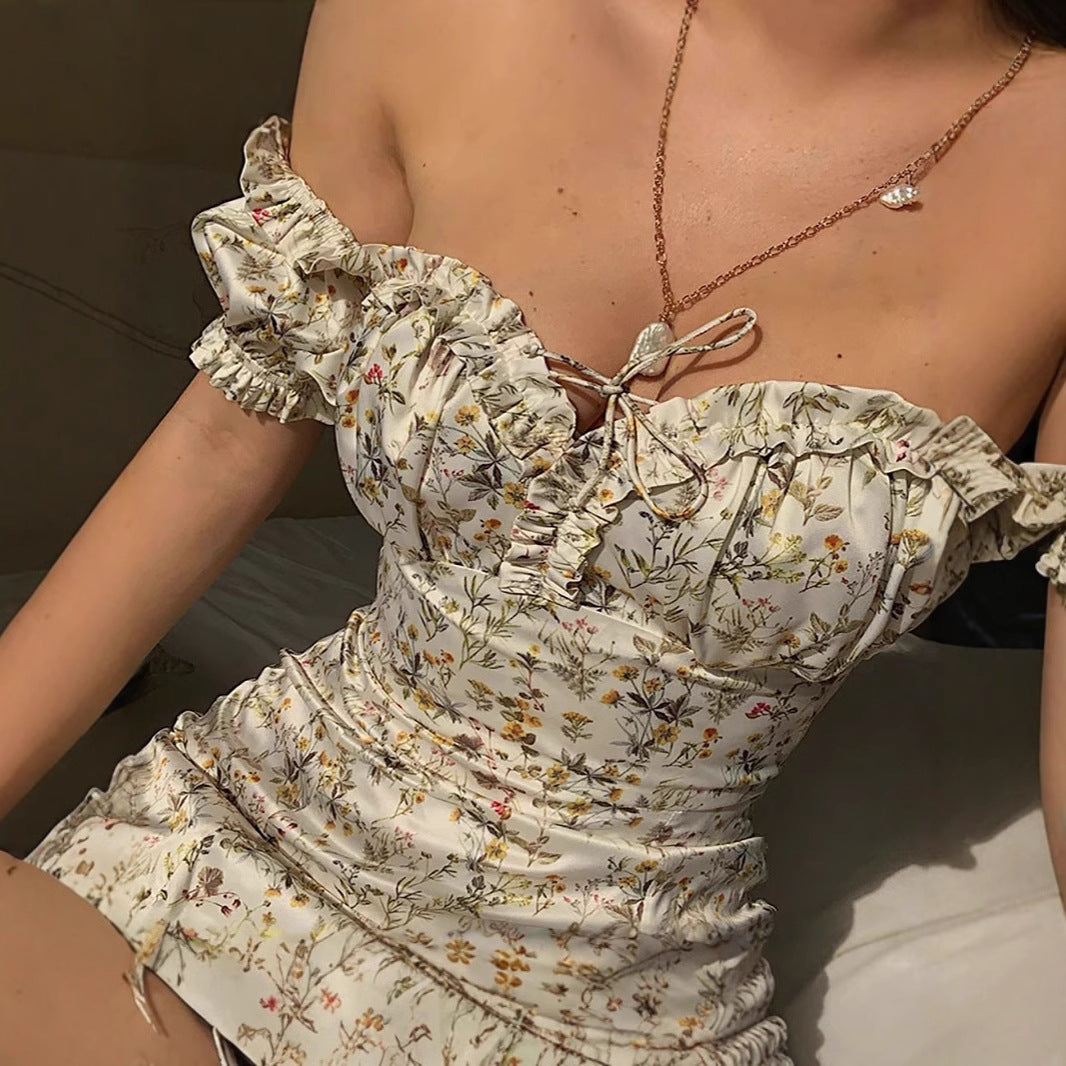 Robe maxi femme avec imprimé floral et détail de volants élégant Chic und Stil