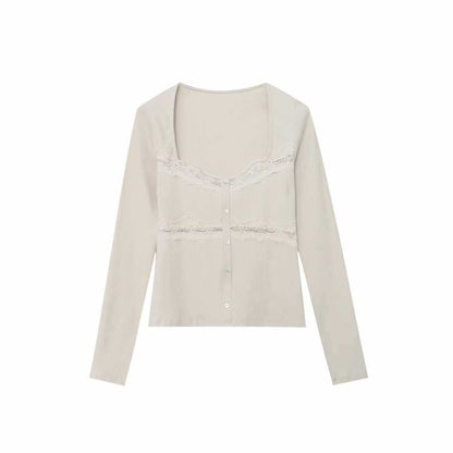 Dames élégante cardigan tricot avec accents en dentelle Chic und Stil