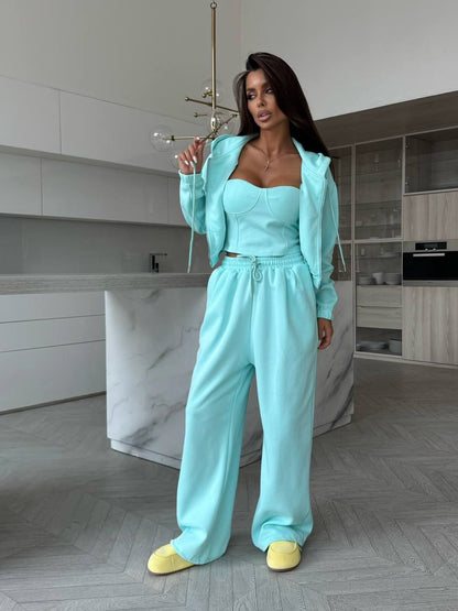 Women's sporty fleece set with jacket and loose pants Chic und Stil