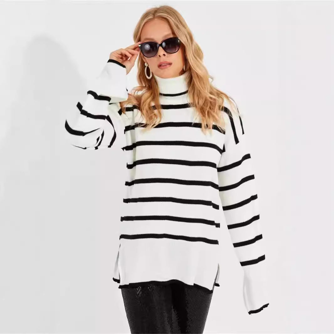 Pull à col roulé en tricot pour femmes avec un motif rayé moderne et une coupe oversized Chic und Stil