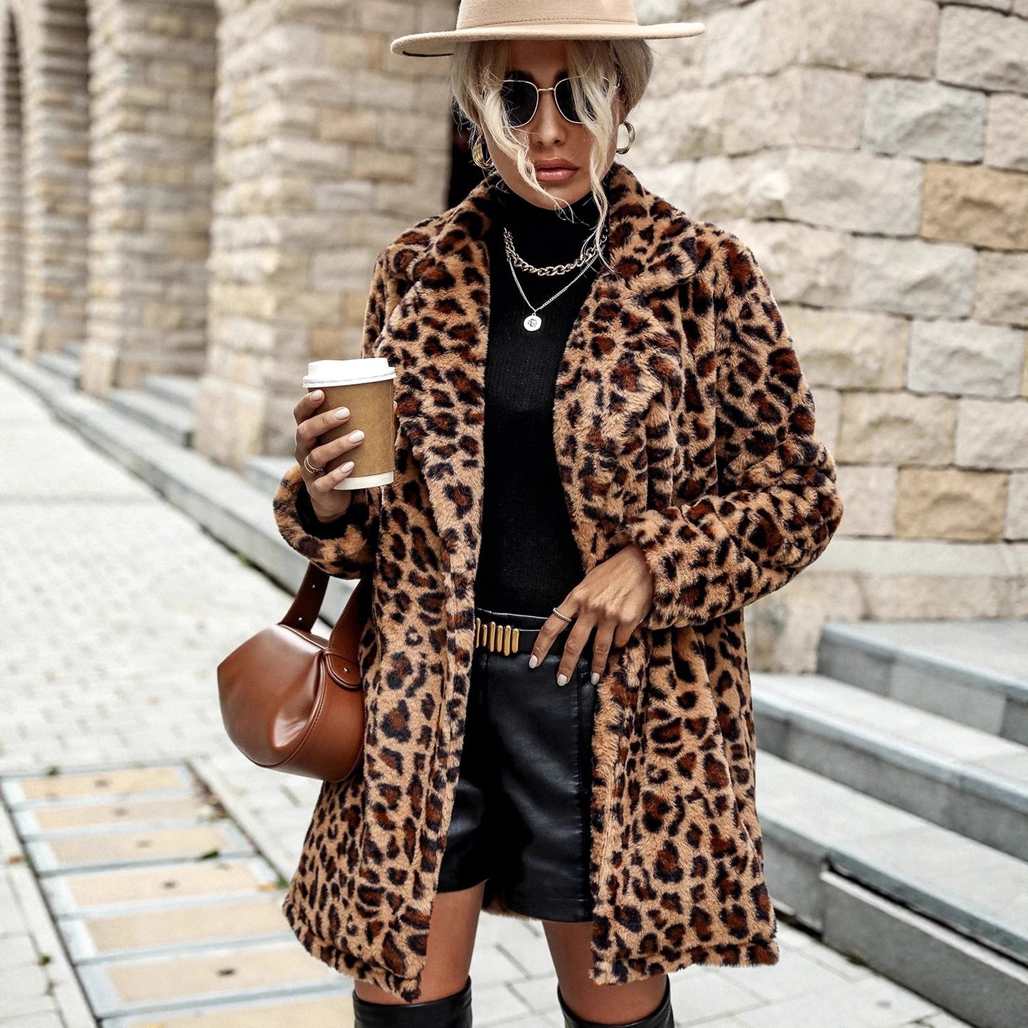 Ladies luxurious leopard print fur jacket Chic and Style