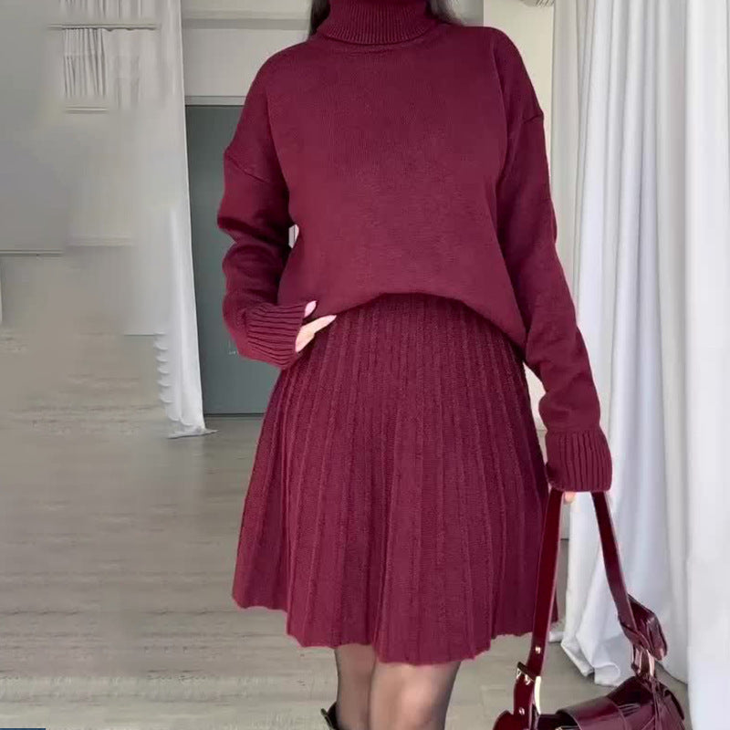 Dames Ensemble en tricot élégant avec col roulé et jupe fluide Chic und Stil