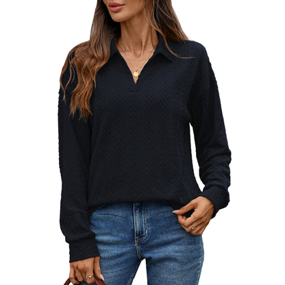 Chemise polo à manches longues pour femmes avec surface tricotée structurée Chic und Stil