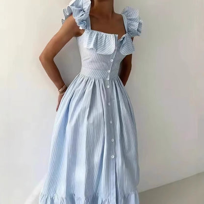 Robe maxi femme avec design volumineux en volants et fermeture à boutons Chic und Stil