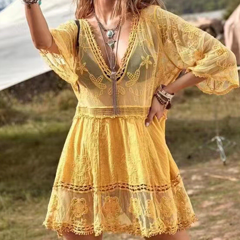Femmes Robe de plage transparente brodée Chic und Stil