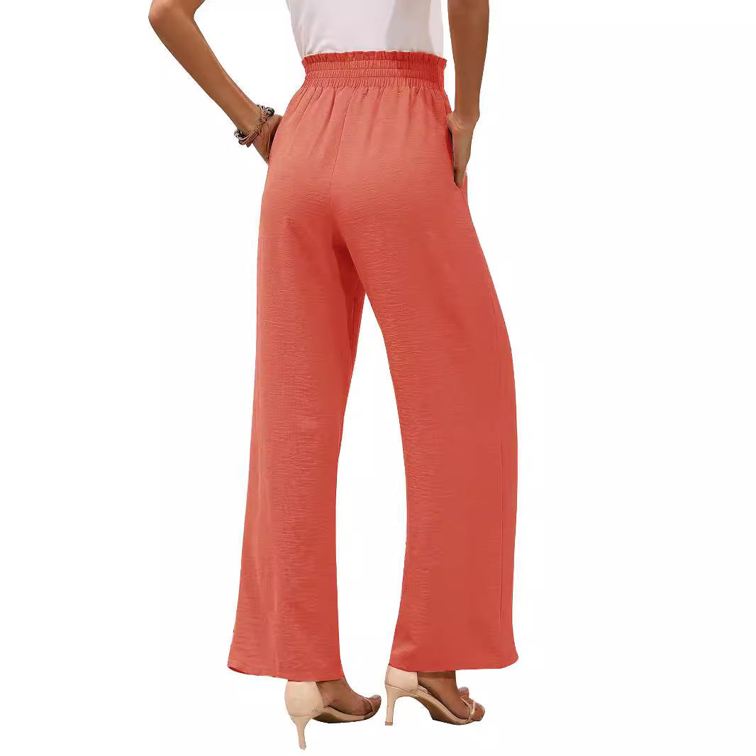 Wide palazzo pants for women with elastic waist and tie belt Chic und Stil