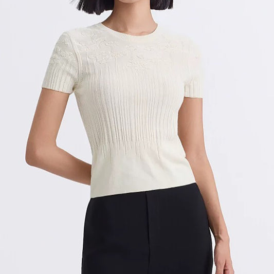 Haut en tricot à manches courtes texturé pour femmes Chic und Stil