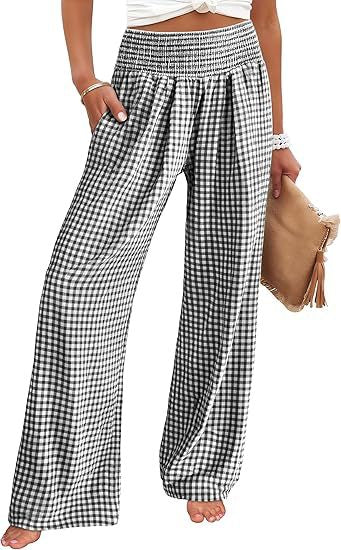 Loose plaid pants for women with elastic waistband and pockets Chic and Style