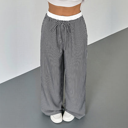 Wide striped pants for women with drawstring belt Chic und Stil