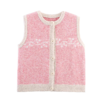 Dame gilet en tricot avec motif floral et détails de boutons Chic und Stil